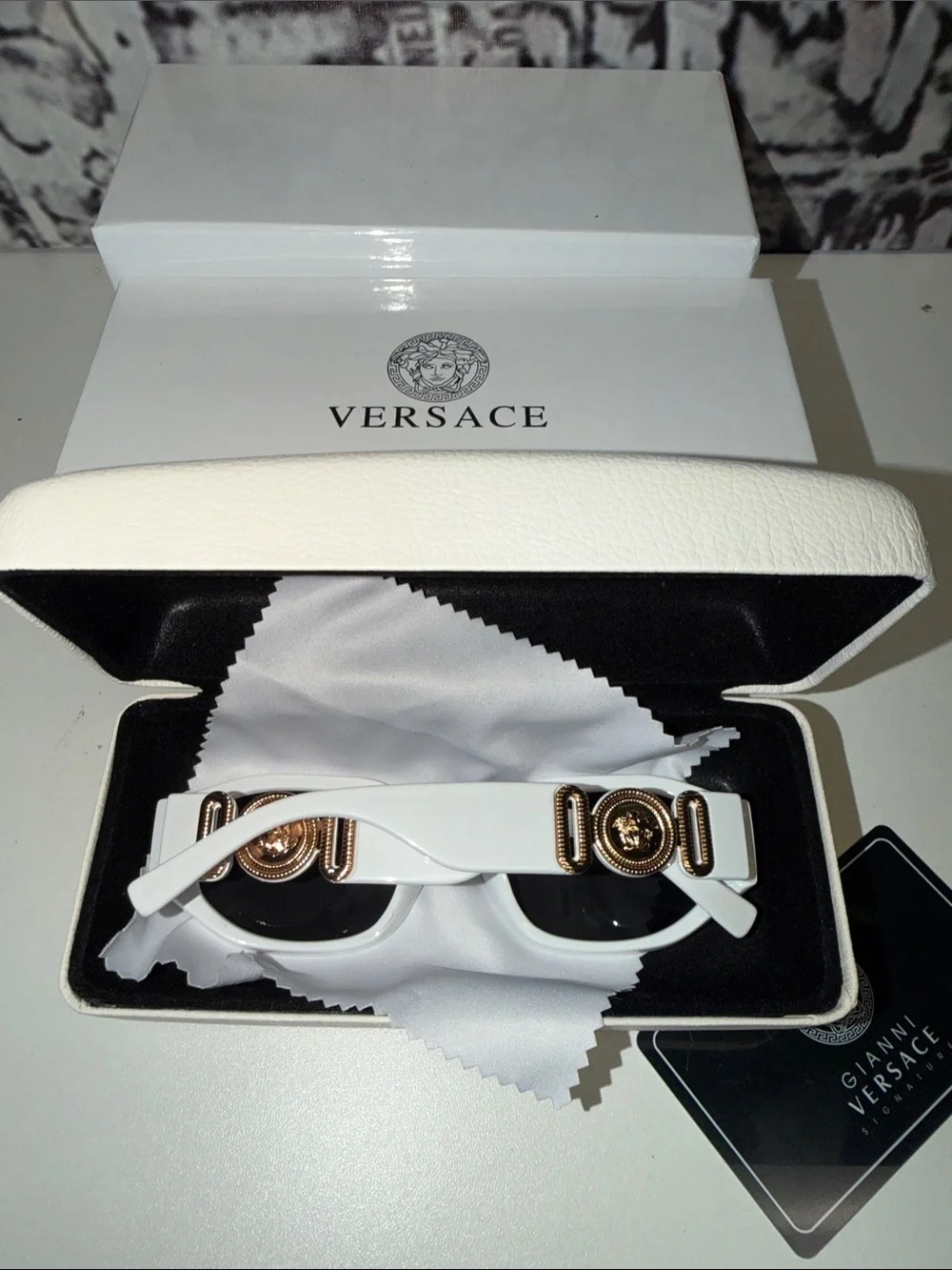 Versace White Cat-Eye Sunglasses with Gold Medusa Detail